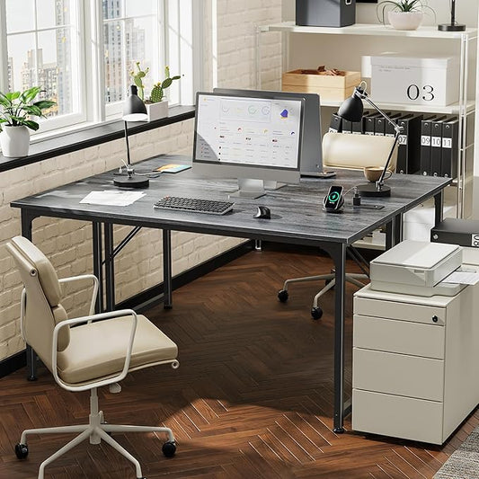 PRAISUN 55 X 20 Inch Office Computer Desk with Power Outlets and USB-C Port, Larger and Longer Gaming Desk, for Home Office, Study, Bedroom, Writing Work from Home Table, Metal Frame, Grey