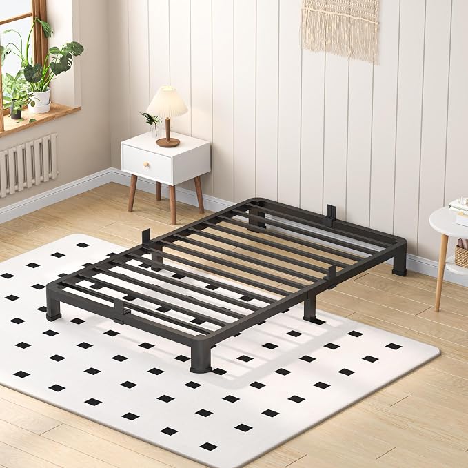 VIPSHOW 4 Inch Twin Heavy Duty 3500 lbs Bed Frame with Round-Corner Legs & Anti-Squeak Design – Quick Assembly Metal Platform, No Box Spring Needed
