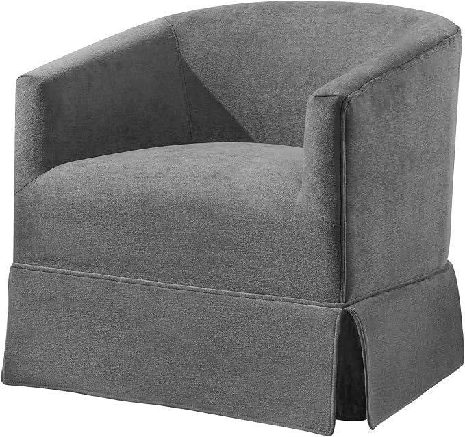 Swivel Accent Chair for Living Room, 360° Upholstered Barrel Swivel Chairs with Skirted Base, Modern Linen Armchairs for Bedroom, Reading Nook, Small Space, Grey