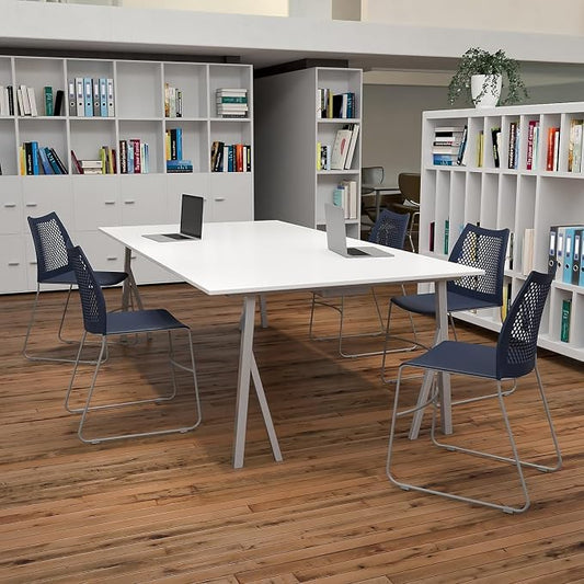 Flash Furniture Hercules Series Contoured Lobby Chairs with Air-Vent Honeycomb Backs, Ergonomic Stacking Chairs for Offices, Set of 5, Navy