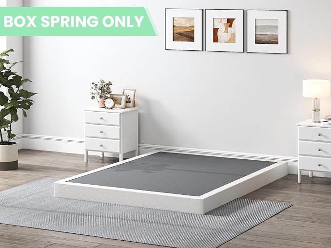 QEROMY 5 Inch Low Profile Box Spring, Sturdy Metal Frame Mattress Foundation, Easy Assembly, Quiet & Noise-Free, Queen Size