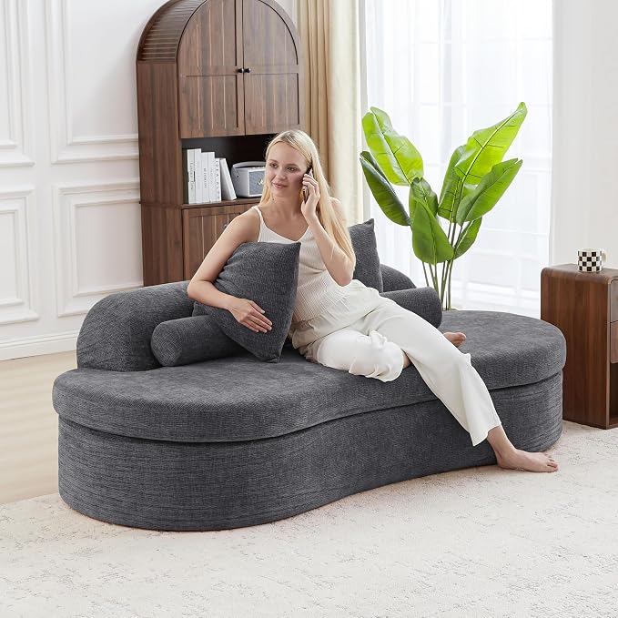 AVZEAR 78" Curved Loveseat Sofa, Modern 2 Seater Cloud Couch for Living Room, Chenille Upholstered Love Seat with High-Density Foam, No Assembly Required, 2 Bolster Pillows & 2 Square Pillows (Gray)