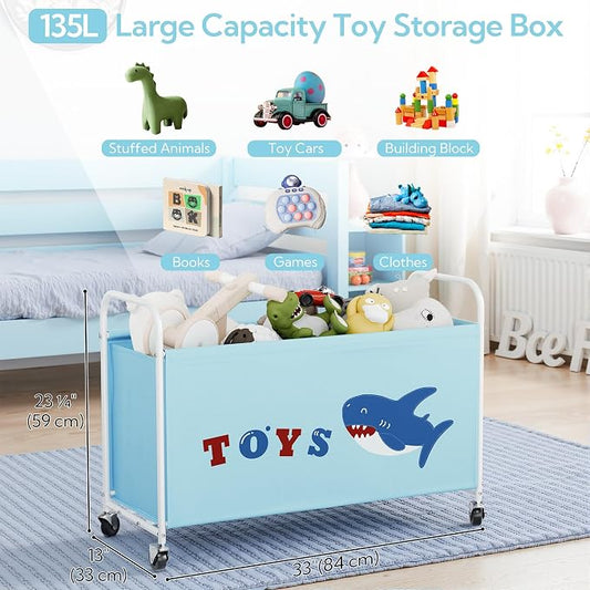 GRANNY SAYS Toy Box for Boys, Large Toy Chest Storage with Wheels, Metal Kids Toy Storage Organizer for Stuffed Animals, 135L Kids Toy Bins for Bedroom, Living Room, Nursery, Blue