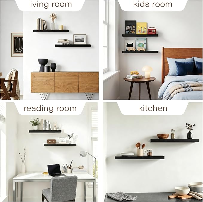 Floating Shelves for Wall, 23.6'' Black Wall Shelves for Bathroom,Bedroom,Living Room,Kitchen & Study Room,33 lbs Capacity