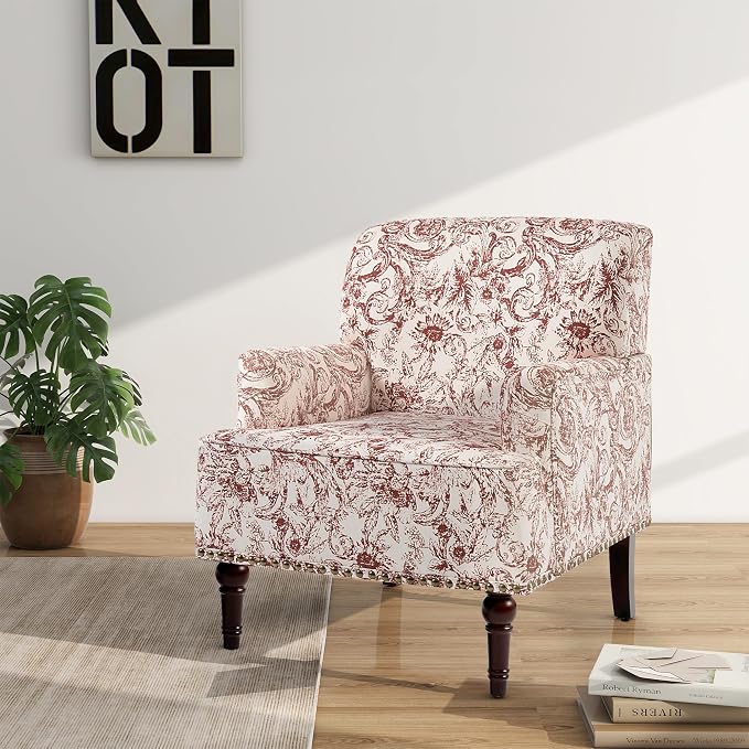 Accent Chair, Mid Century Modern Comfy Armchair for Living Room, Linen Fabric Single Sofa Lounge for Reading Bedroom Apartment Waiting Room with Wood Legs (Rococo Orange, Set of 2)