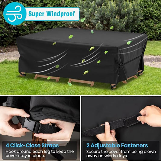 Velway Patio Table Chairs Set Cover Square Waterproof 74"Lx47"Wx28"H Outdoor Bistro Dining Set Cover Ultra Windproof UV-Resistant