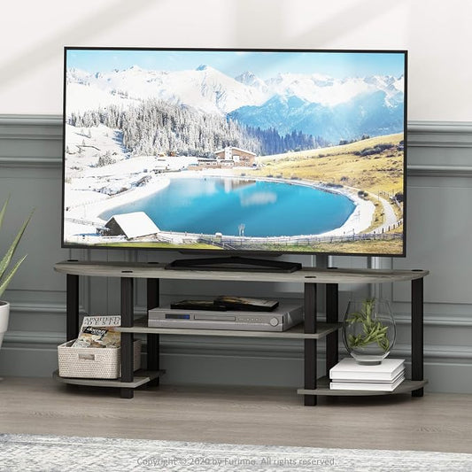 Furinno TURN-S-TUBE TV Stand, 3-Tier Entertainment Center for TV up to 55 Inch, TV Console with Round Corner and Open shelves, for Living Room, Bedroom, French Oak