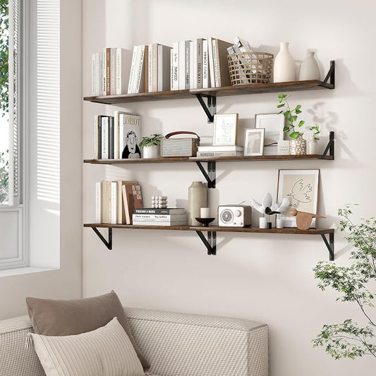 Axeman 32 Inch Floating Shelves | 8 Inch Deep Brown Wood Wall Shelves Set of 2 | 31.5" W x 8" D Rustic Brown Floating Shelves for Bathroom Kitchen Living Room