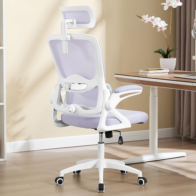Ergonomic Office Chair,Mesh Office Chair with Lumbar Support,High Back Desk Chair with Flip-up Arms,400 lbs Big and Tall Computer Chair with Headrest,Comfy Desk Chairs (Lavender)
