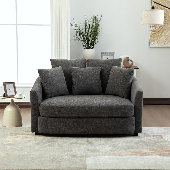 ERYE 56.3" Chenille Upholstered Accent Chair Deep Seat for Living Room Bedroom, Oversized Leisure Cushion Armchair W/ 5 Pillows and Removable Cover for Home Apartment Office