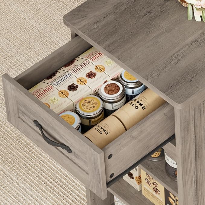 HOSTACK Kitchen Island Cart with Storage, 47'' Kitchen Storage Island on Wheels with 2 Drawers, Rolling Island Table with Adjustable Shelves, Mobile Buffet Sideboard Cabinet for Dining Room, Ash Gray