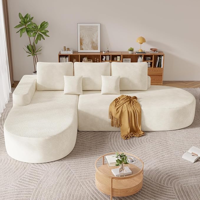 112" Modern Curved Cloud Couch, Boneless Couches for Living Room with Deep Seat, Memory Foam Compressed Modular Sectional Sofa, No Assembly Required,Beige 1 PCS