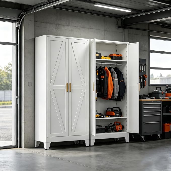 71" H White Pantry Cabinet,Metal Storage Cabinets with Doors and Shelves,Tall Food Kitchen Cabinets,Farmhouse Kitchen Cabinet,Freestanding Cabinet