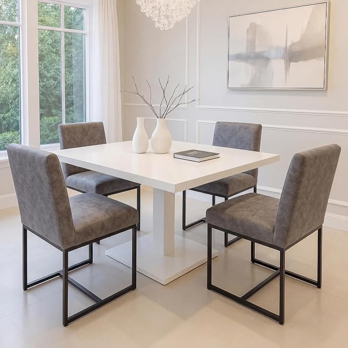 HNY Modern Dining Chairs Set of 2, Upholstered Leather Dining Room Chairs with Ergonomic Back & Metal Frame for Home, Kitchen, Apartment, Grey