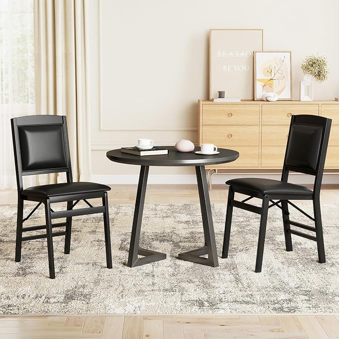 Giantex Folding Dining Chairs Set of 4, Black Wood Kitchen Chair w/Padded Seat, Solid Wood Frame, Max Load 400 Lbs, No Assembly, Easy to Store Foldable Wooden Dining Chairs for Apartment, Small Space