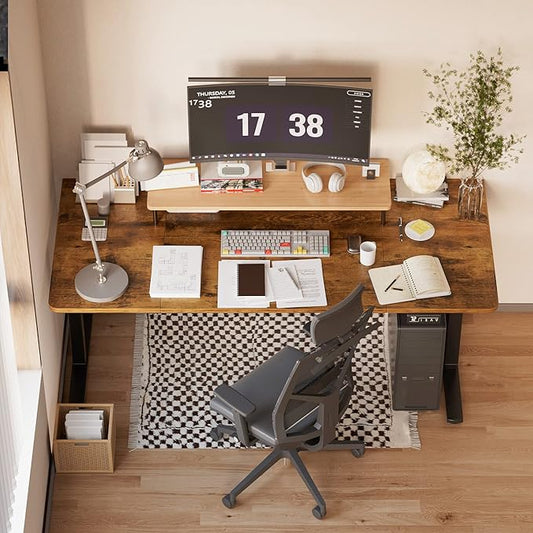 YESHOMY Height Adjustable Electric Standing Desk 63 inch Computer Table, Home Office Workstation, 63in, Black Leg/Rustic Brown Top