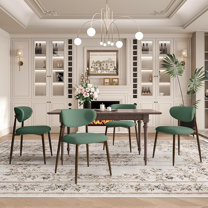 MALOL Dining Chairs Set of 6, Curved Back Kitchen Room Chairs with Metal Legs and Anti Slip Pads, Upholstered Dining Chair for Home and Restaurant, Green