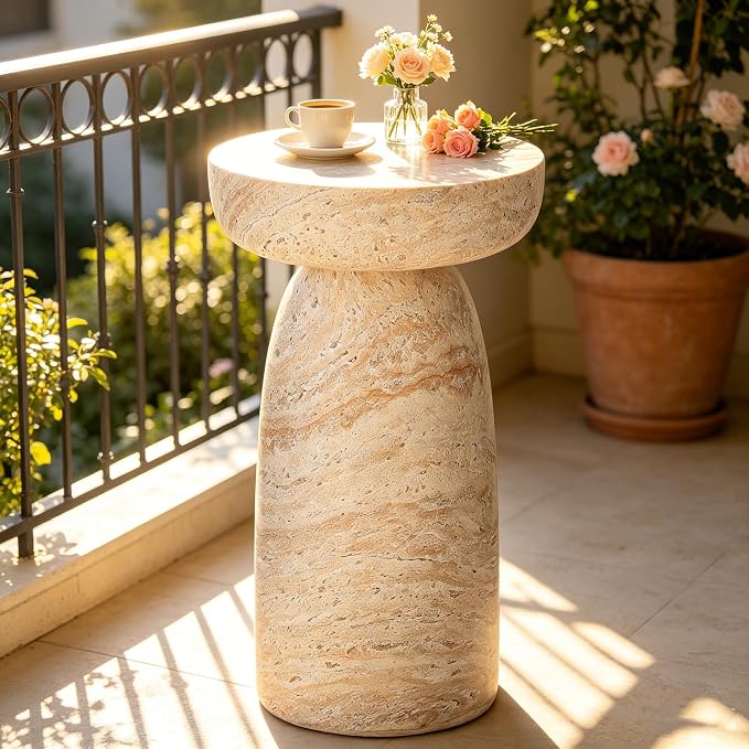 Outdoor Side Table Pedestal, 24" Modern Geometric Accent Coffee Table | Decorative Patio Table for Balcony & Porch, Space-Saving for Small Areas,Planter Stand for Garden or Living Room