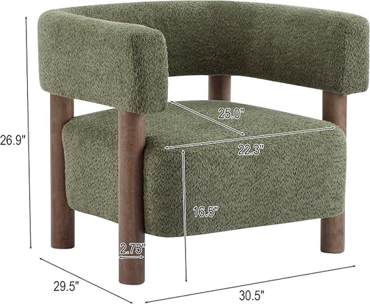 Christopher Knight Home Carly Low Profile Accent Chair, Round Backrest Side Chair, Living Room Armchair with Boucle Fabric Cushion,Comfy Reading Chair for Bedroom,Wooden Single Lounge Sofa,Olive Green