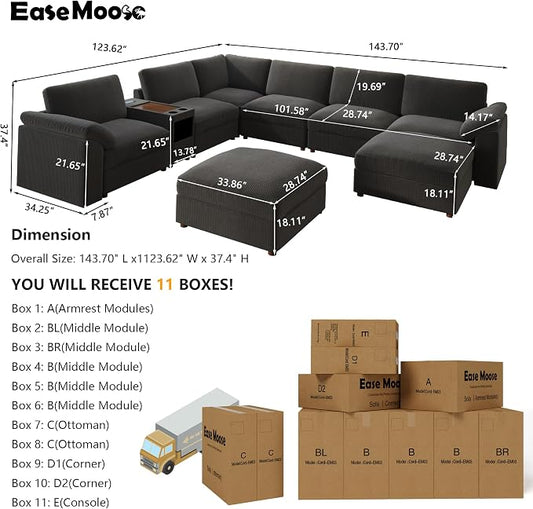 EASE MOOSE Sectional Modular Sofa, Oversized L Shape Sectional Couch Wide Deep seat Sectional Sofa Comfortable Grey Modular Sofa