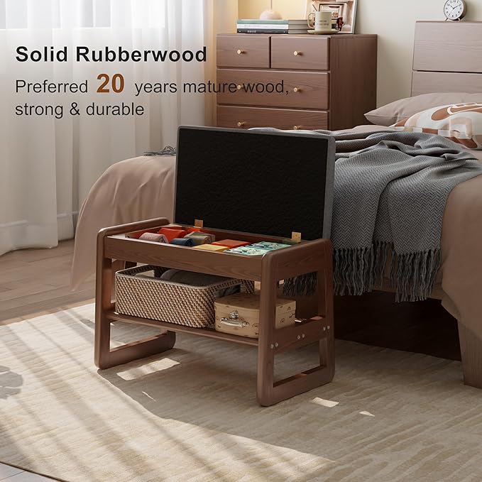 AQIMUELE Shoe Rack Bench,2 Tiers Shoe Bench with Storage with Flip-Top,Wood Shoe Rack for Entryway,Hallway(Walnut Upholstered Seat,11.8" D x 23.62" W x 15.7" H)