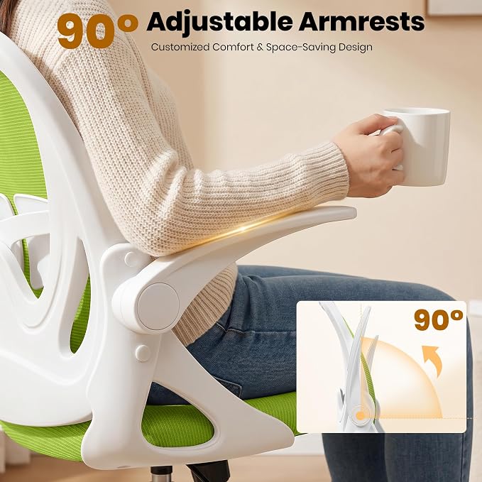 Primy Drafting Chair Tall Office Chair with Flip-up Armrests Executive Ergonomic Computer Standing Desk Chair with Lumbar Support and Adjustable Footrest Ring (Green)