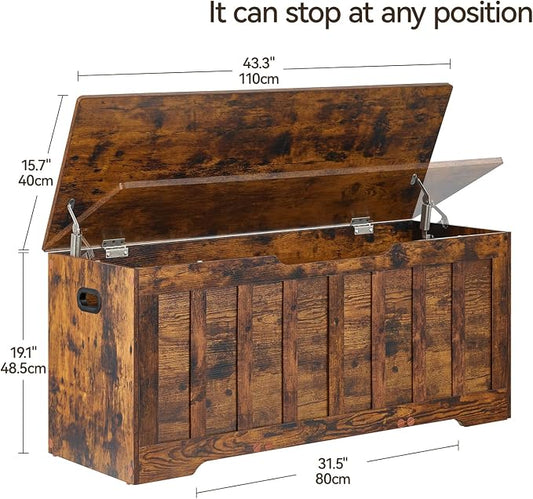 VANKILEY 43.3"Storage chest extra large,storage trunk with 2 safety Hinges,Wooden storage Bench,Shoe Bench,43.3x15.7x19.1 Inch,Easy Assembly,storage bench for bedroom,living room,entryway,Rustic Brown