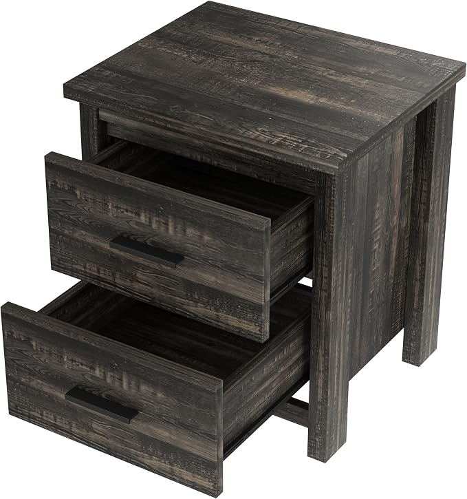 Farmhouse 4-Pieces Bedroom Sets, Queen Size Platform Bed with 2 Nightstands and 5-Drawer Storage, Wooden Bed Frame with Storage Headboard and Charging Station (Antique Gray-7.17)