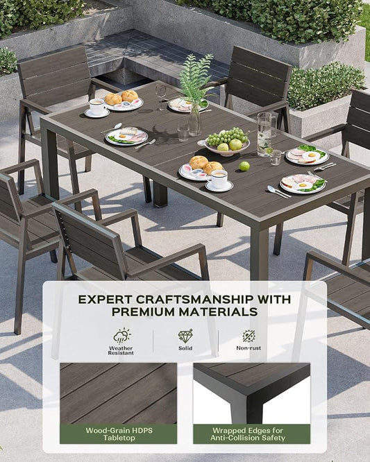 Vexwalx 5-Piece Outdoor Dining Set, Aluminum Dining Table Set for 4, Patio Table and Chairs Set with Umbrella Hole, All Weather HDPS Outdoor Table and Chairs for 4 (Charcoal)