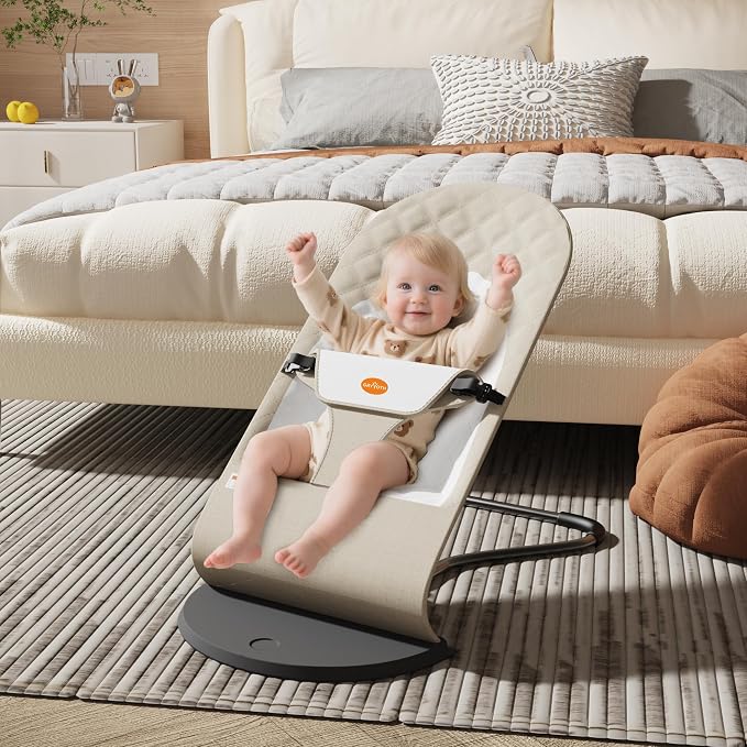 Portable Baby Bouncer Seat for Infants, 0-18 Months, 3 Modes of Use with Rocker & Stationary Options, Ergonomic Infant Chair with Hanging Toys, The Gift List New Parents Actually Want-Oatmeal