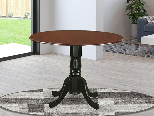 East West Furniture DLT-MBK-TP Dublin Dining Room Table - a Round kitchen Table Top with Dropleaf & Pedestal Base, 42x42 Inch, Mahogany & Black