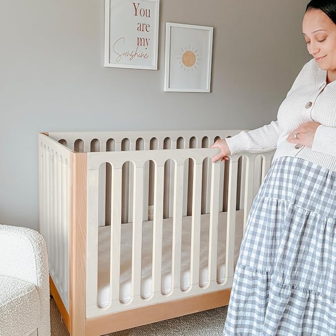 Newton Baby Galileo Standard Crib, Solid Beech Wood in Natural/Dove 2-Tone Color, 3-in-1 Convertible Crib with Toddler Bed Conversion Kit, Ultra-Safe Non-Toxic Finish