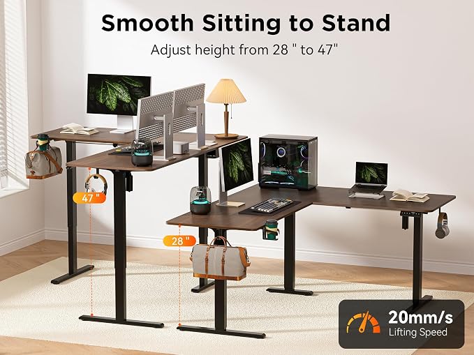 WALKINGDESK 75x61 Inches Reversible L Shaped Standing Desk Height Adjustable with Cup Holder, Electric Corner Computer Workstation for Home Office, Ergonomic Sit Stand up Gaming Desk, Black Walnut