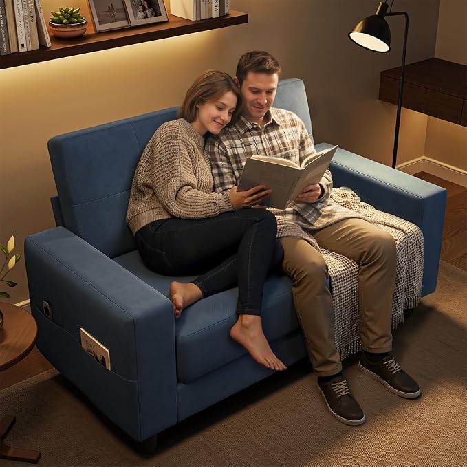 Loveseat Sofa丨53 inch Love Seat Small Couch for Small Space 丨7.5” Thick Seat Cushion Sofas for Bedroom丨Chenille Mini Couch for Apartment Navy Blue