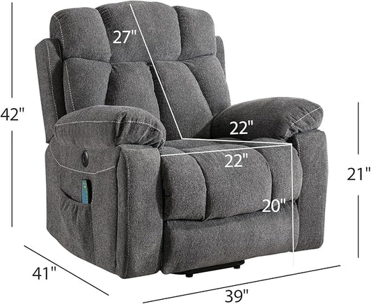 CANMOV Large Power Lift Recliner Chairs with Massage and Heat for Elderly Big People, Heavy Duty Motion Reclining Mechanism-Anti Skid Fabric Recliner Chair with 2 Concealed Cup Holders,Dark Gray