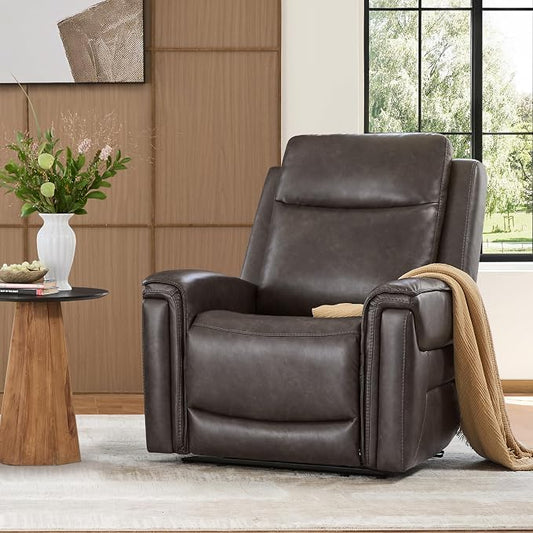 Watson & Whitely Super Zero Gravity Power Recliner Chairs with Power Headrest Leather Recliner with USB/Type-C Ports for Adults, Electric Reclining Sofa Chair for Living Room, Bedroom, Chocolate