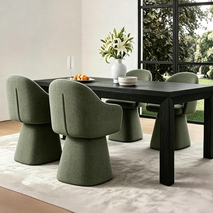 KISLOT Swivel Dining Chairs Set of 2, Upholstered Modern Barrel Dining Chairs with 360Β° Swivel Base, Chenille Velvet Fabric Accent Kitchen Chairs with Arms, Padded Dining Room Chairs, Green