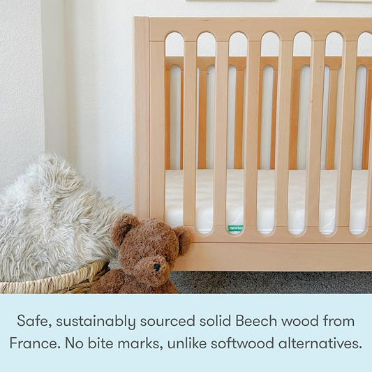 Newton Baby Galileo Standard Crib, Solid Beech Wood in Natural Color, 3-in-1 Convertible Crib with Toddler Bed Conversion Kit, Ultra-Safe Non-Toxic Finish