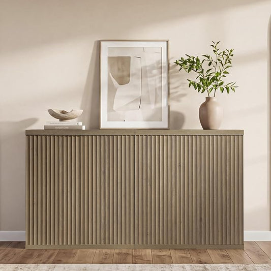 SICOTAS Buffet Cabinet with Storage Accent Sideboard Modern Credenza with Doors & Shelves Fluted Media Console Mid Century Coffee Bar Table for Living Room Kitchen Dining Room Hallway (2PCS)