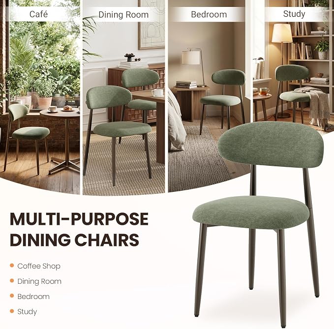 MALOL Dining Chairs Set of 4, Upholstered Kitchen & Dining Room Chairs with Curved Back and Bronze Metal Legs, Comfortable Modern Dining Side Chairs for Dining Room, Kitchen, Green