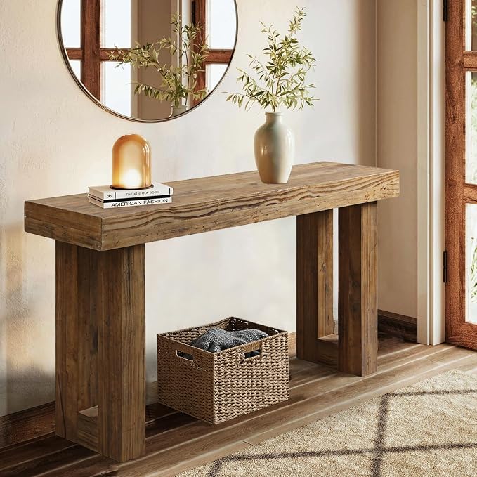 HOKYHOKY Reclaimed Solid Wood Console Table, 59" Long Farmhouse Entryway Table, Rectangular Couch Tables Behind Sofa, Accent Tables for Hallway, Entrance, Foyer, Living Room