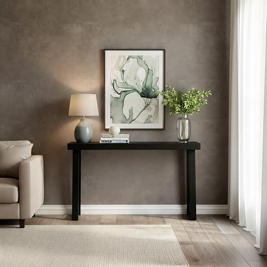 Plank+Beam Solid Wood Console Table, 56 Inch, Sofa Table, Narrow Entryway Table for Hallway, Behind The Couch, Living Room, Foyer, Easy Assembly, Black
