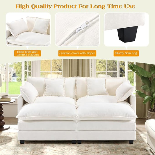 77.6" Modular Sectional Sofa,Loveseat Couch for Living Room, Modern Deep Seat Sofa 2 Seater Chenille Fabric Comfy Cloud Couches with Throw Pillows & Ottoman for Apartment,Small Spaces
