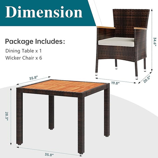 Shintenchi 5 PCS Patio Dining Set, Wicker Outdoor Table and Chairs with Soft Cushions, Patio Furniture Set with Wood Table Top for Backyard, Deck and Garden, Brown Rattan