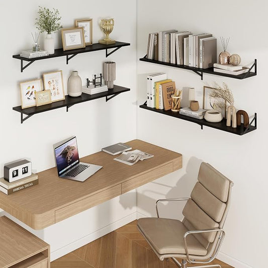 Axeman 48 Inch Floating Shelves | 10 Inch Deep Black Wall Shelves Set of 2 | 48" W x 10" D Black Wood Floating Shelves for Living Room Bathroom Kitchen