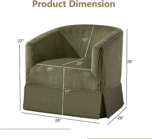 Swivel Accent Chair for Living Room, 360° Upholstered Barrel Swivel Chairs with Skirted Base, Modern Linen Armchairs for Bedroom, Reading Nook, Small Space, Corduroy Green