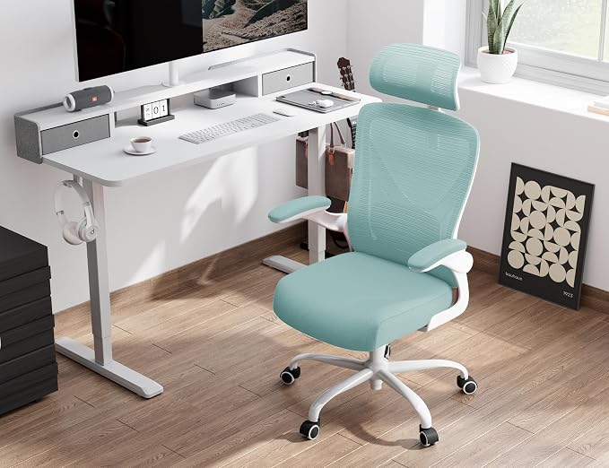 Ergonomic Office Chair: Computer Desk Chair Comfy Gaming Chair for Adults - Office Chair with Lumbar Support & Headrest - Executive Office Rolling Chairs for Home Work (Lake Blue)