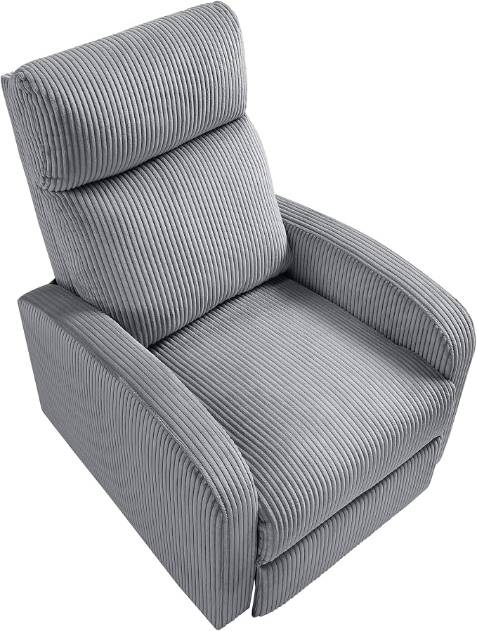 Lexicon Corduroy Pushback Recliner Chair Armchair Push Back Recliner, Solid Wood Frame and Metal Base, Easy Assembly Small Soft Single Sofa Accent Chair for Living Room/Office/Apartment, Dark Grey