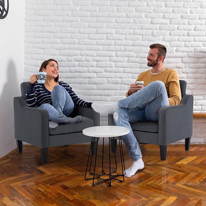 VINGLI Sofa Accent Chairs Set of 2, Comfy Armchair for Living Room Bedroom | Dark Grey, Upholstered Armchair, Premium Linen Fabric, Thick Padded Cushion, Ergonomic Back Support, Versatile for Any Space