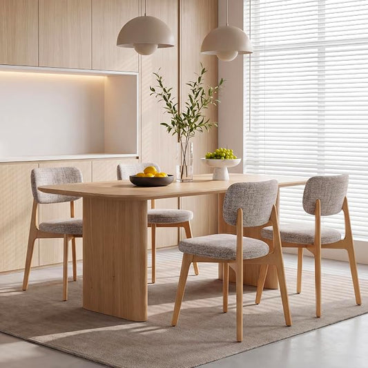 COLAMY Dining Chairs Set of 2, Modern Upholstered Kitchen Room Chairs with Solid Natural Oak Wood Legs, 5-Min Easy Assembly Anti-Wobble, High-Weight Fabric Farmhouse Side Chair, 300lbs,Oak,Oatmeal